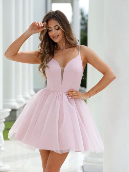 Starorůžové elegantní krátké šaty SOLIRA (Veľkosť L)