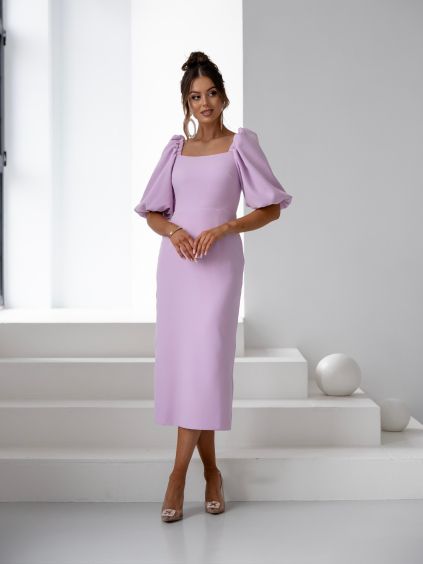 Svetlo fialové elegantné midi šaty ROSALYA (Veľkosť L)