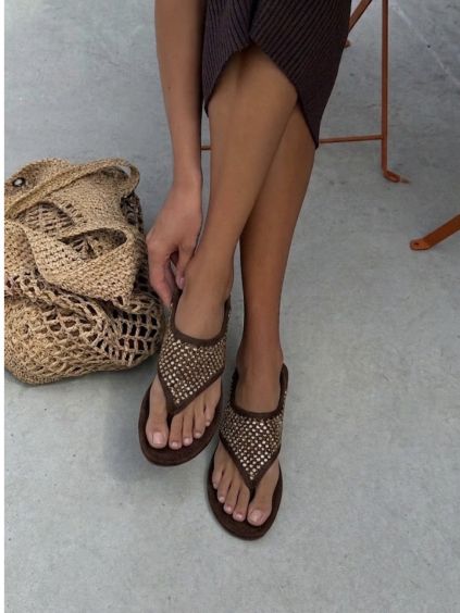 Hnědé elegantní nazouvací letní sandály RIVENO (Veľkosť 36)