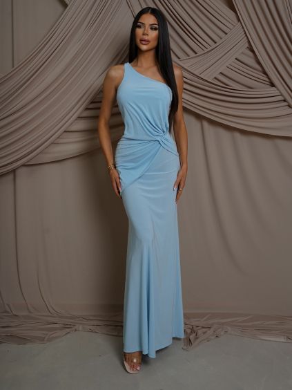 Modré elegantní dlouhé šaty KAUROX na jedno rameno (Veľkosť ONESIZE)