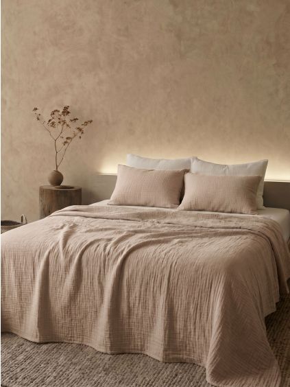 Béžové mušelínové povlečení MUSARI - 220x200 | 70x90cm (Veľkosť 220x200 + 70x90)