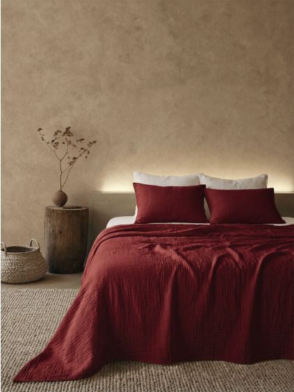Bordó mušelínové povlečení MUSARI - 140x200 | 70x90cm (Veľkosť 140x200 + 70x90)