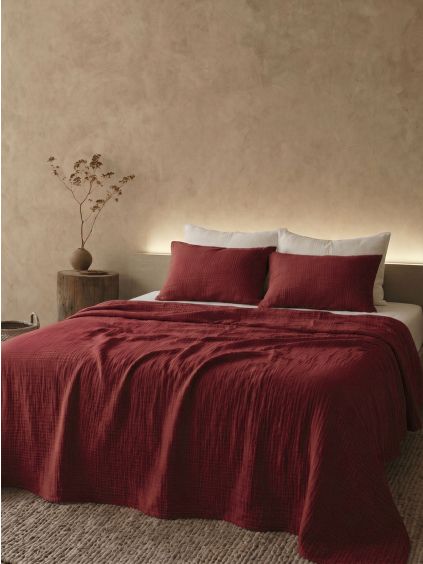 Bordó mušelínové povlečení MUSARI - 220x200 | 70x90cm (Veľkosť 220x200 + 70x90)