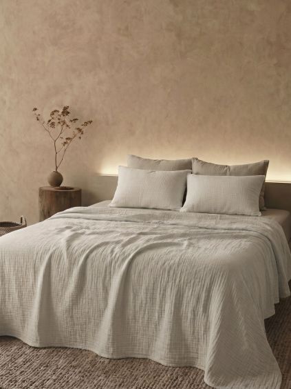 Krémové mušelínové povlečení MUSARI - 220x200 | 70x90cm (Veľkosť 220x200 + 70x90)