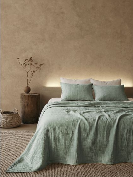 Mintové mušelínové povlečení MUSARI - 140x200 | 70x90cm (Veľkosť 140x200 + 70x90)