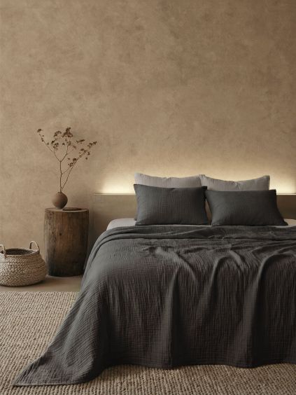 Tmavě šedé mušelínové povlečení MUSARI - 140x200 | 70x90cm (Veľkosť 140x200 + 70x90)