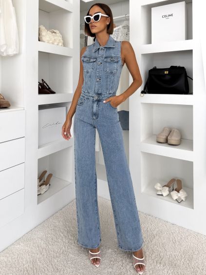 Modrý džínový denim dlouhý overal TYLYRY (Veľkosť L)