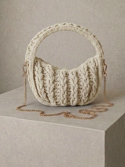 Krémová háčkovaná letná mini kabelka STYLIA do ruky (Veľkosť ONESIZE)