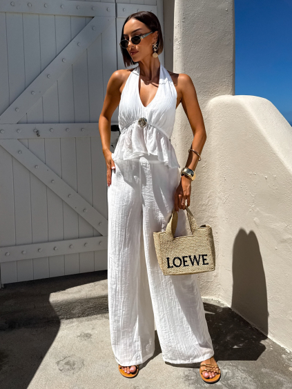 Bílý elegantní stylový letní komplet LEONAR (Veľkosť M/L)