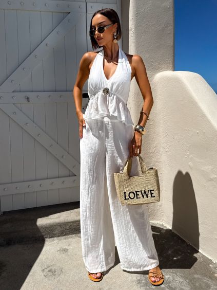 Bílý elegantní stylový letní komplet LEONAR (Veľkosť M/L)