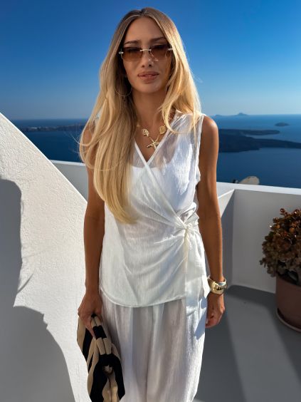 Bílé elegantní vázací zavinovací halenka FRYTOS (Veľkosť ONESIZE)