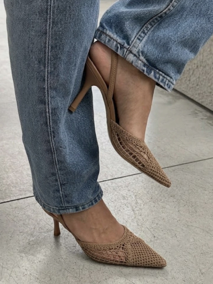Hnědé síťované letní elegantní lodičky STRIDENO (Veľkosť 36)