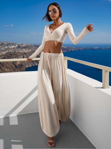 Béžový letní kalhotový zavazovací komplet AMALFI (Veľkosť ONESIZE)