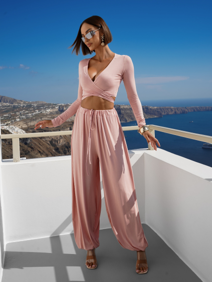 Růžový letní kalhotový balónový komplet AMALFI (Veľkosť ONESIZE)