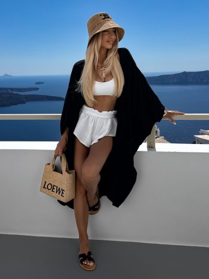 Čierny mušelínový oversize letný dlhý kardigán JAZZY (Veľkosť ONESIZE)