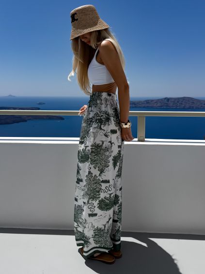 Zelené lehké letní široké kalhoty KARAFY (Veľkosť ONESIZE)