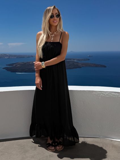 Černé letní vzdušné dlouhé maxi šaty TORMIS (Veľkosť ONESIZE)