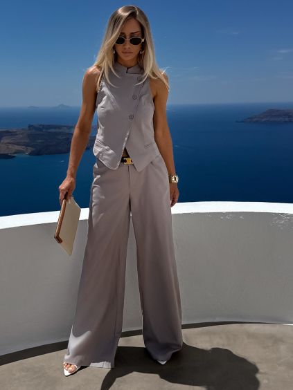 Šedý elegantní kalhotový komplet AMARYE s vestou (Veľkosť L)