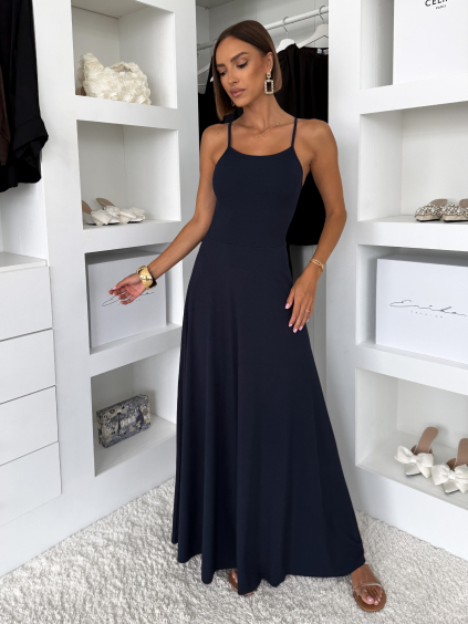 Tmavě modré dlouhé letní elegantní šaty DURENY na ramínka (Veľkosť ONESIZE)