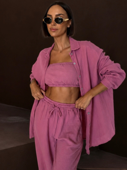 Malinový mušelínový crop letní top BALEEN pás přes prsa (Veľkosť ONESIZE)
