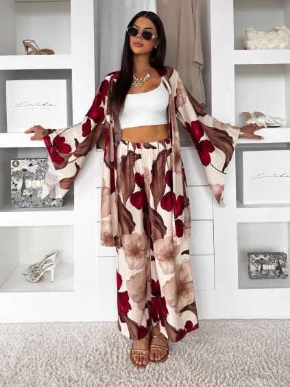 Krémové široké stylové květinové kalhoty TARTOS (Veľkosť ONESIZE)