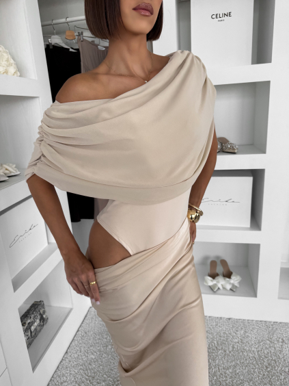 Béžové elegantní body MILEYNA s odhalenými rameny (Veľkosť ONESIZE)