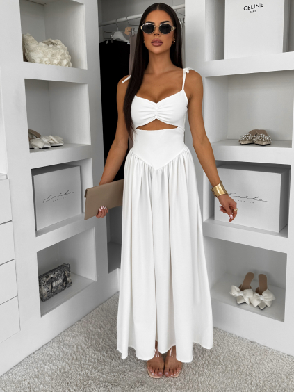 Bílé dlouhé elegantní šaty DOROTA (Veľkosť ONESIZE)