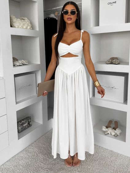 Biele dlhé elegantné šaty DOROTA (Veľkosť ONESIZE)