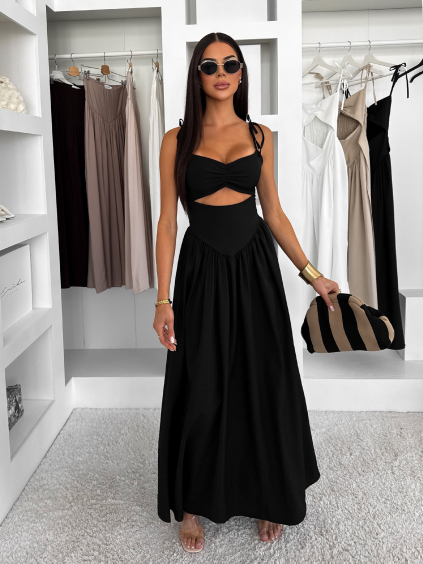 Černé dlouhé elegantní tvarující šaty DOROTA (Veľkosť ONESIZE)
