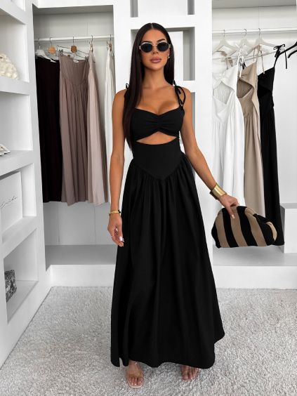 Černé dlouhé elegantní tvarující šaty DOROTA (Veľkosť ONESIZE)