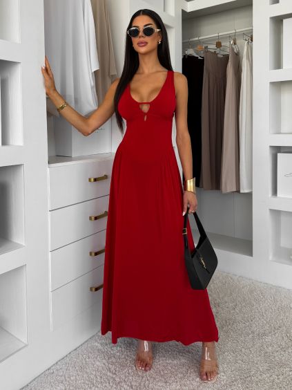 Červené dlouhé elegantní šaty VELIXO s výstřihem (Veľkosť M/L)