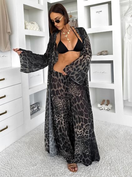 Leopardí hnědý letní přehoz župan přes plavky LEITA (Veľkosť ONESIZE)