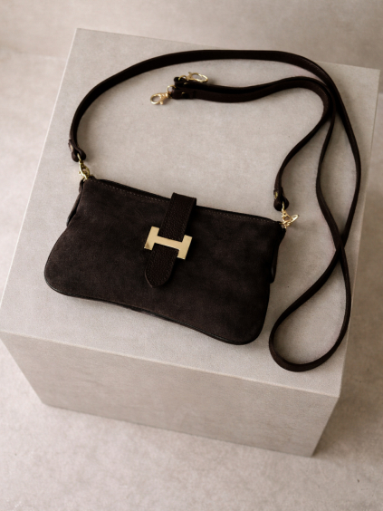 Tmavě hnědá kožená cross body semišová kabelka DUSELLA (Veľkosť ONESIZE)