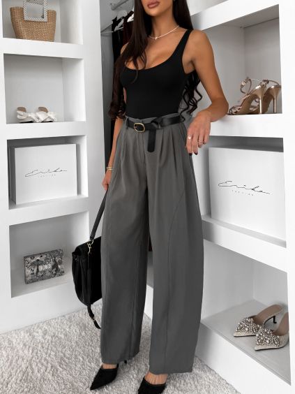Kaki široké elegantné nohavice TOURALA (Veľkosť ONESIZE)