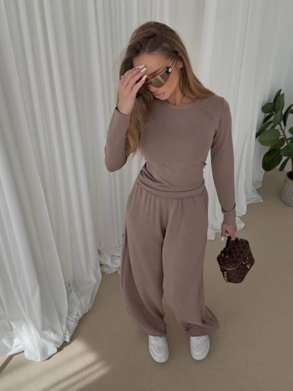 Hnědá luxusní tepláková dlouhá souprava NARYKO (Veľkosť ONESIZE)