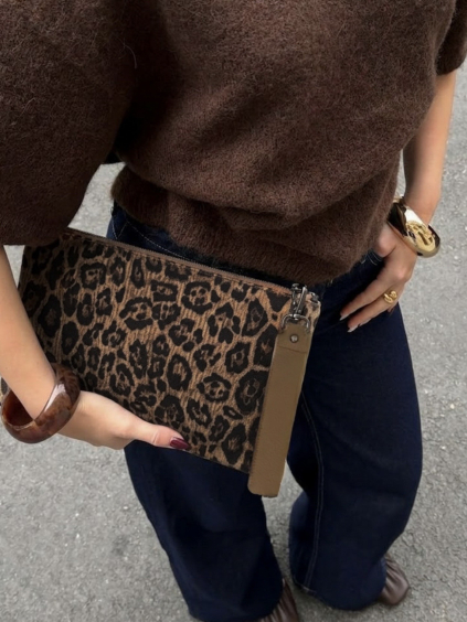 Béžová leopardia elegantná mini kabelka listová kabelka RAVESSA (Veľkosť ONESIZE)