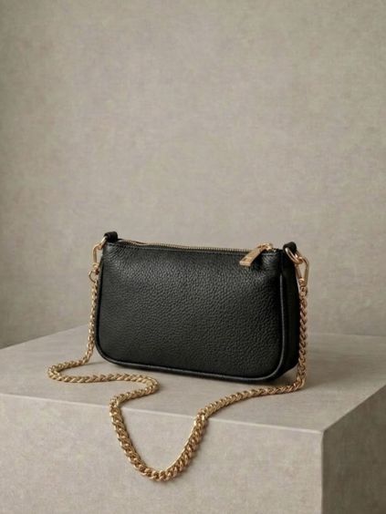 Černá kožená mini malá cross body kabelka CAVELLE (Veľkosť ONESIZE)