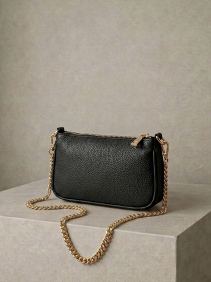 Čierna kožená mini malá cross body kabelka CAVELLE (Veľkosť ONESIZE)