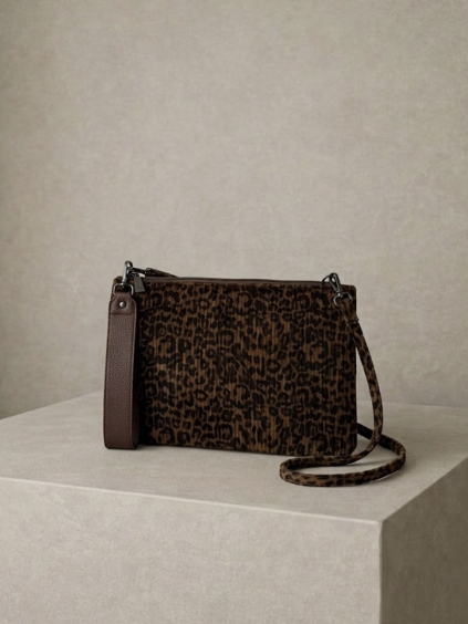Hnedá leopardia elegantná mini kabelka listová kabelka RAVESSA (Veľkosť ONESIZE)