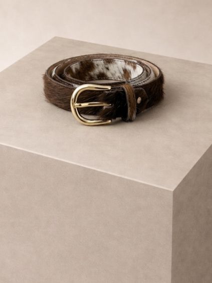 Hnědobílý elegantní kožený pásek ELVARIS s kravským vzorem (Veľkosť 100 cm)
