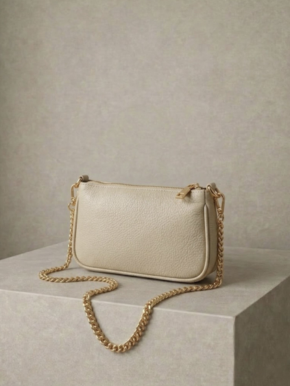 Krémová kožená malá cross body kabelka CAVELLE (Veľkosť ONESIZE)