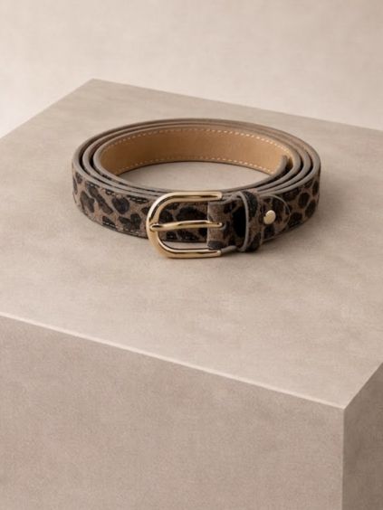 Leopardí elegantní kožený pásek AVELORA s přezkou (Veľkosť 100 cm)