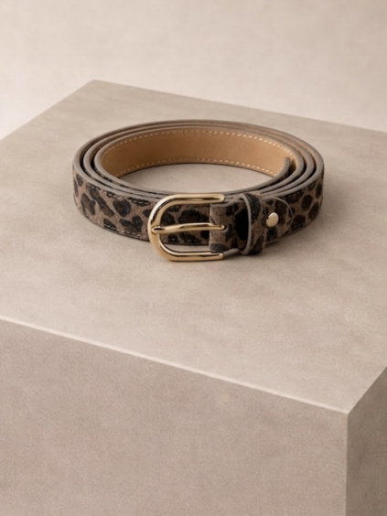 Leopardí elegantný kožený opasok AVELORA s prackou (Veľkosť 100 cm)