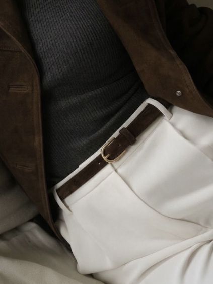 Tmavě hnědý elegantní kožený pásek AVELORA s přezkou (Veľkosť 100 cm)