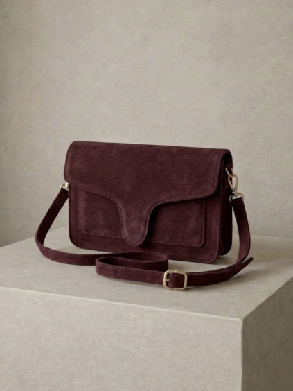 Vínová brúsená kožená mini cross body kabelka TALVORIA (Veľkosť ONESIZE)
