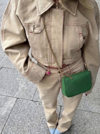 Zelená kožená mini cross body malá kabelka CAVELLE (Veľkosť ONESIZE)