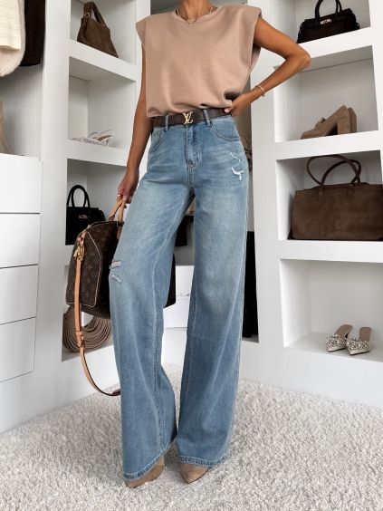 Modré wide leg extra long široké džíny MIVELLI (Veľkosť L)