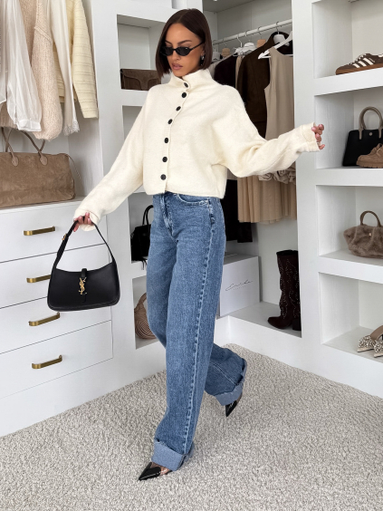 Biely elegantný pohodlný oversized sveter KORAVIA na gombíky (Veľkosť ONESIZE)