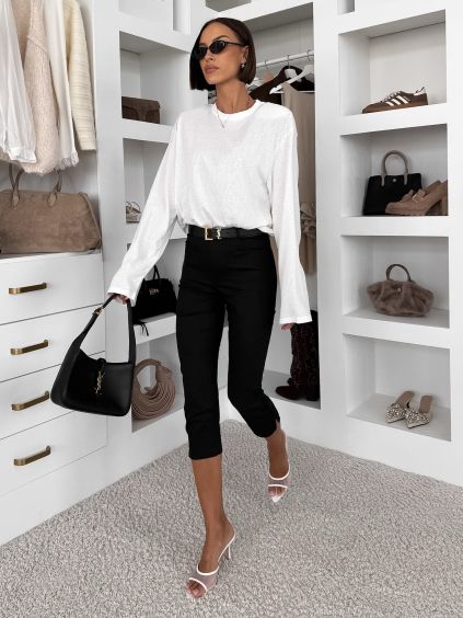 Černé elegantní capri 3/4 kalhoty MISTYA (Veľkosť L)