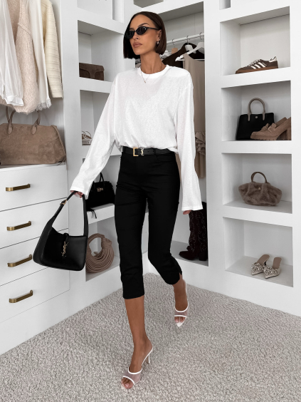 Čierne elegantné capri 3/4 nohavice MISTYA (Veľkosť L)